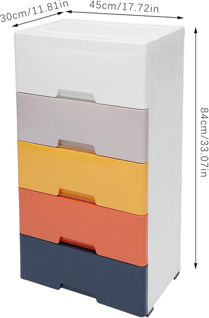 Plastic Dresser for Bedroom with 5 Drawers,Stackable Vertical Storage Tower, Small Dresser Chest of Drawers, Mobile Drawer Storage Cabinet with Wheels for Hallway Entryway,Bedroom Furniture (Coloured)