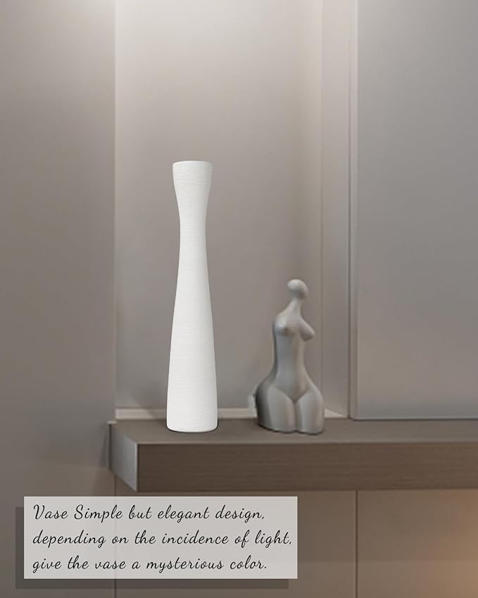 Tall White Vase 16 Inch Skinny Flower Vases, Handmade Ceramic Vase Modern Minimalist Style for Living Room, Home, Office, Centerpiece,Table, Wedding Party