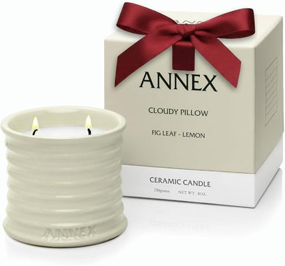 Annex Fig Leaf & Lemon Luxury Scented Candle - Handmade Ceramic Jar - 50hr Clean Burn, Non-Toxic Soy Wax - Aesthetic Home Decor Winter Gift for Women & Men - Amber & Sandalwood