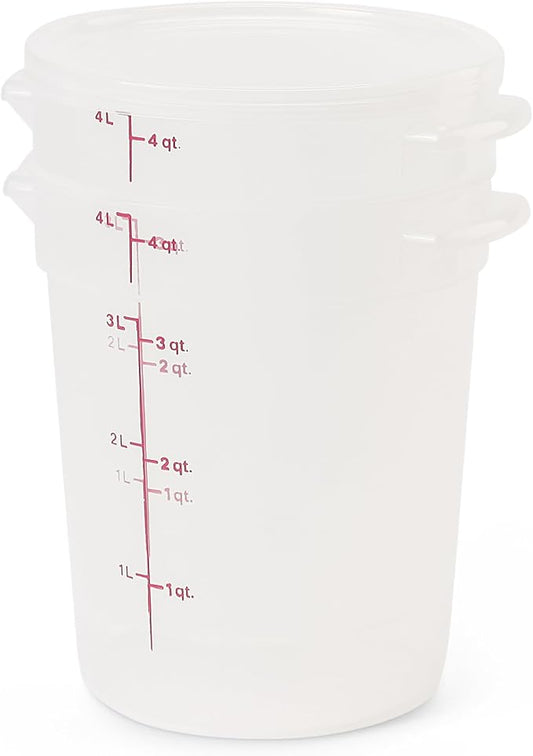 Cambro Food Storage Containers with Lids (BPA-Free) - 4 Quart - Food Grade Buckets with Lids (2 Pack) - For Dough Proofing and Brining (Translucent)