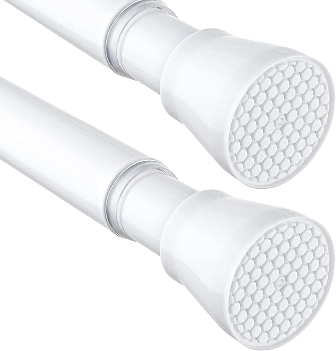 MEXAU 2 Pack White Tension Curtain Rod 45-77 Inch Shower Rod 7/8" Shower Curtain Rod Adjustable Spring Curtain Rods No Drilling Spring Rod Shower Curtain Tension Rod for Bathroom Windows Doorways