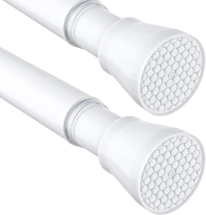 MEXAU 2 Pack White Tension Curtain Rod 45-77 Inch Shower Rod 7/8" Shower Curtain Rod Adjustable Spring Curtain Rods No Drilling Spring Rod Shower Curtain Tension Rod for Bathroom Windows Doorways