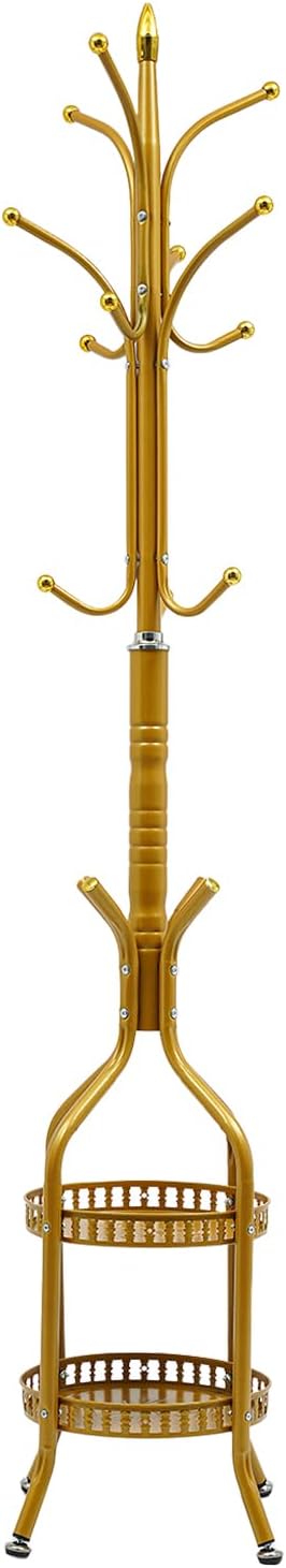 72.8in Coat Rack Freestanding 12 Hooks Coat Tree with Umbrella Holder Metal Modern Coat Hanger Stand for Entryway, Purse Rack Hat Rack Stand for Living Room Bedroom Office (Golden)