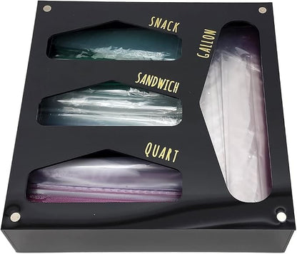 OnDisplay Luxe Acrylic Kitchen Drawer Zip Food Storage Bag Organizer - Food Baggie Holder for Snack/Sandwich/Quart/Gallon Sizes - Compatible with Ziploc, Hefty & Glad (Black)