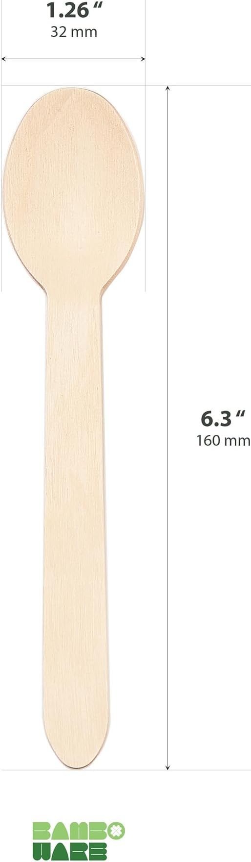 Bamboware - Wooden Spoons 300 Pieces | Natural Birch Wood Disposable Spoons | Biodegradable, Smooth & Durable for Parties, Coffee Shops, and Everyday Meals