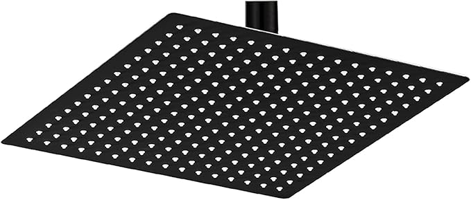 BESy 12 Inch Rain Shower Head, 12" Square Rainfall & High Pressure Stainless Steel Bath Showerhead, 1/16" Ultra Thin, Waterfall Full Body Coverage with Silicone Nozzle, Matte Black Finish