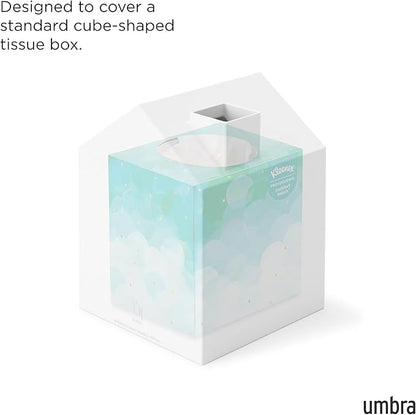Umbra Casa Tissue Box Cover, Adorable House Shaped Square Kleenex Box Holder for Bathroom, Bedroom or Office, White
