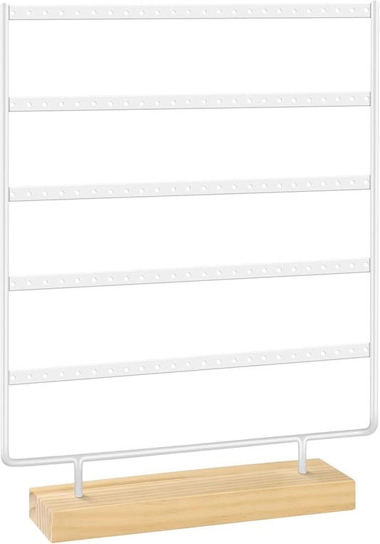 Earring Holder Organizer, 5-Tier Earring Organizer with 60-Pair Capacity, Wooden Base Metal Earring Display, Jewelry Storage & Display for Home Store, Suitable for Women