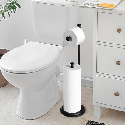 Toilet Paper Holder Free Standing, Black Toilet Paper Holder, Bathroom Storage for 5 Mega Rolls, 27.6”H