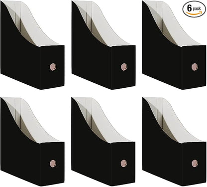 Limitliho 6 Pack Cardboard Magazine Holder for Desk, Book Bins for Classroom Library,Office,Home, 10.6" H x 10.2" L x 3.5" W in Magazine File Holder(Black)