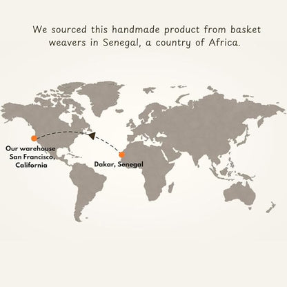Natural Beige Laundry Basket with Hooded Lid, Bedroom Hamper, Nursery Toys Bin, Living Room Blankets Storage, Decorative, Wicker, Sturdy, Round, Handles, African, Hand Woven, Made in Senegal (Medium)