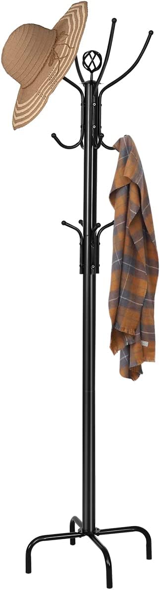 Tangkula Coat Rack Freestanding, 78 Inch Heavy Duty Metal Coat Tree, Free Standing Entryway Hat Coat Jacket Umbrella Holder, Clothes Hanger with Base Coat Rack Stand Black