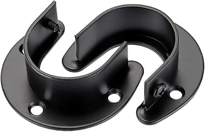 OwnMy 4 Packs Closet Rod End Supports Brackets 1-1/2" Diameter, U Shaped Stainless Steel Closet Pole Sockets Flange Rod Holder for Closet Wardrobe Shower Curtain (Black)