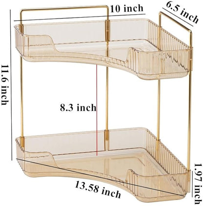 Corner Bathroom Counter Organizer, Vanity Trays for Bathroom, Skincare Makeup Organizer Shelf, Shelf Cosmetics, Toiletries, Lotions, Perfumes (2 Tiers, Amber)