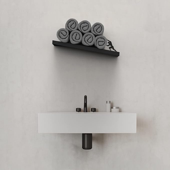 Artori Floating Toilet Paper Shelf Storage - Bathroom Wall Decorations, Tilted Wall Toilet Paper Holder, Mounted Toilet Decor Organizer for Tissue Rolls, Wipes, Towels, & More - Sisyphus Black