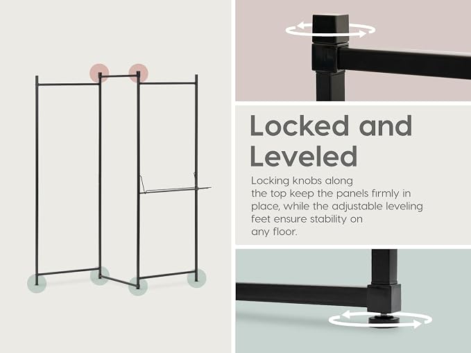 IRIS USA, Inc. 5 Panels Collapsible Clothes Rack with 2 Shelves, Customizable Garment Rack, Foldable Clothes Drying Rack, Locked and Leveled, Perfect for any Space, Modern and Fashionable, White