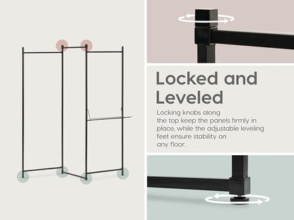 IRIS USA, Inc. 5 Panels Collapsible Clothes Rack with 2 Shelves, Customizable Garment Rack, Foldable Clothes Drying Rack, Locked and Leveled, Perfect for any Space, Modern and Fashionable, White