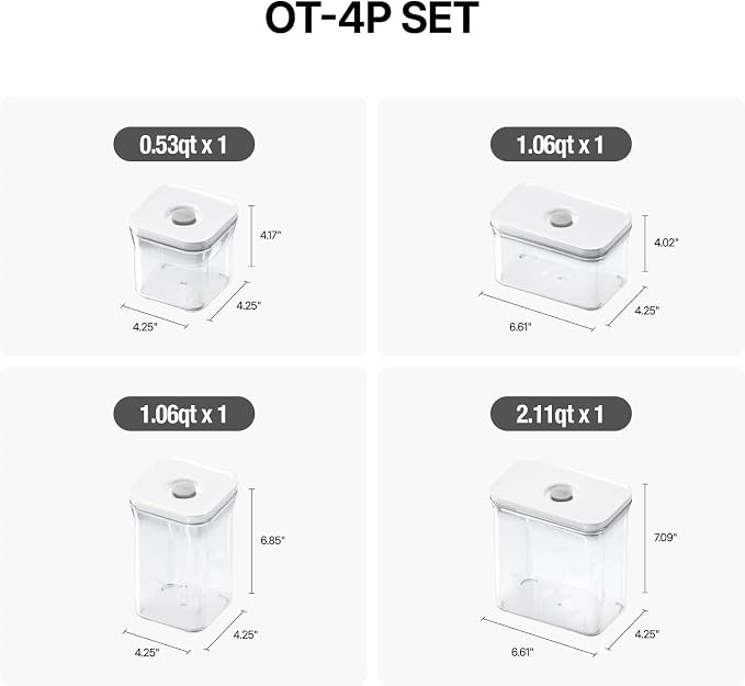 VAKUEN Premium Airtight Food Storage Containers 4-piece/Set, BPA Free, 100% Leak Proof, Keep food fresh up to 5 times longer than non-vacuum storage