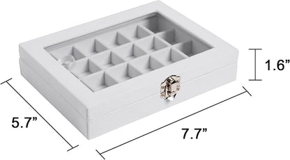 Frebeauty 24 Grid Jewelry Tray,Velvet Stud Earring Organizer,Small Jewelry Organizer with Clear Lid,Lockable Earring Holder Organizer Jewelry Boxes & Organizer Ring Holder for Women & Girls(White)