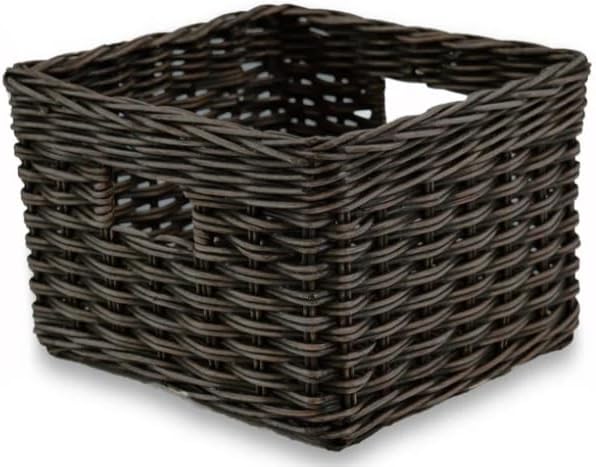 The Basket Lady Square Deep Wicker Storage Basket, Small, 12 in L x 12 in W x 8 in H, Antique Walnut Brown