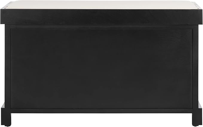 SAFAVIEH Home Collection – Freddy Black Storage Bench with Wicker Baskets & Cushion, Entryway Seating Bench, Fully Assembled (AMH5736B)