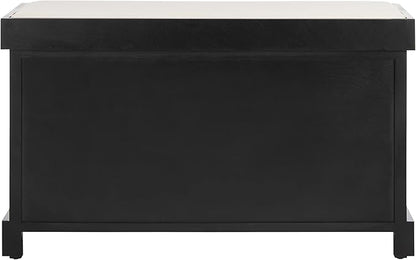 SAFAVIEH Home Collection – Freddy Black Storage Bench with Wicker Baskets & Cushion, Entryway Seating Bench, Fully Assembled (AMH5736B)