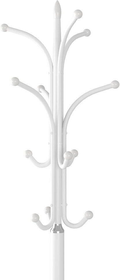 HOMEFORT Coat Rack Stand, Freestanding Coat Tree with Natural Marble Base, Metal Hall Tree with 12 Hooks for Hanging Hat, Clothes, Bag, Entryway Storage Organizer, White