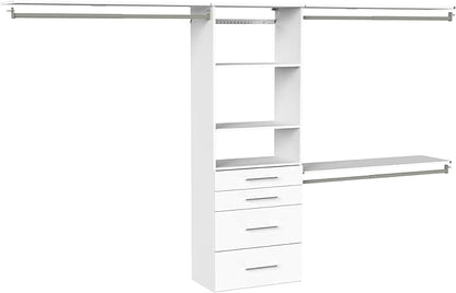 ClosetMaid SuiteSymphony Modern Hanging Closet Kit Includes (1) Tower, (3) Closet Rods, (4) Shelves, (3) Top Shelves w/Brackets, and (4) Drawers, White