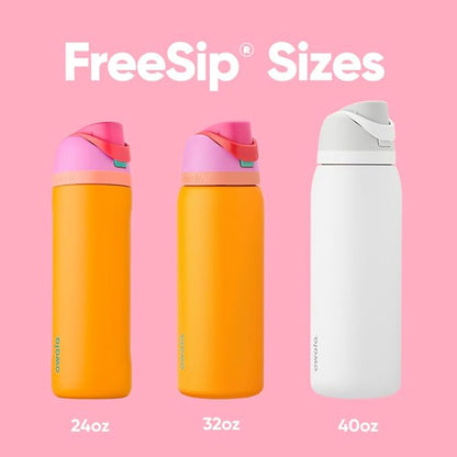 Owala FreeSip Insulated Stainless Steel Water Bottle with Straw for Sports and Travel, BPA-Free Sports Water Bottle, 24 oz, Grey/Yellow, Golden Conquest