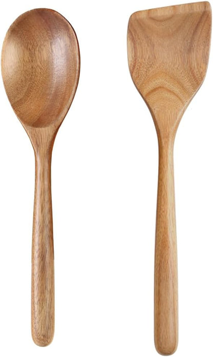 MornHalo 2PCS Acacia Wooden Spoons For Cooking 12-inch Smooth Finish Spatula Spoon And Cooking Spoons-Comfortable Grip Wood Spoons for Cooking - Non-Stick Wooden Cooking Utensils
