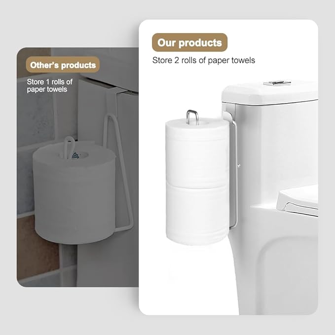 Over The Tank Toilet Paper Holder,Bathroom Toilet Paper Roll Holder for 2 Roll Tissue, Brushed Nickel,Self Adhesive Wall Mount,Stainless Steel Toilet Paper Holder Storage 1pcs