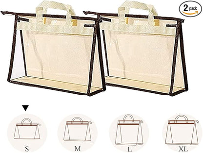 fazhongfa 2PCS Dust Bags for Handbags Clear Purse Storage Organizer Non-Woven Hanging Bag Closet with Zipper and Handle (Small, Cream Color)
