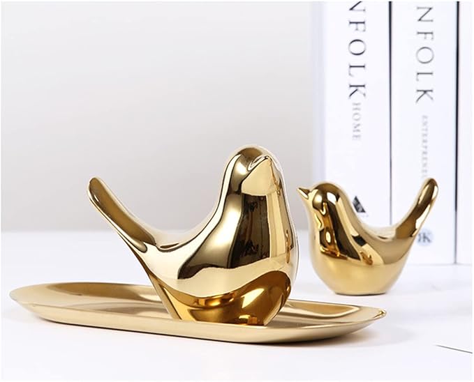 Fannuoncc Small Animal Birds Statues Home Decor Modern Style Gold Decorative Ornaments for Living Room, Bedroom,Cabinets, Office Desktop (2 Pack)