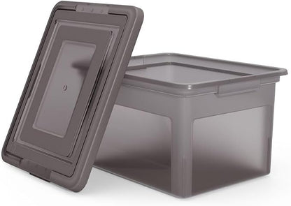 STAPLES File Box Plastic File Box Snap, Letter/Legal Size, Frost Gray, 4/Carton