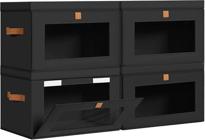 DIMJ Storage Bins with Lids - 4 Pack Large Fabric Closet Organizer with Window & Handles, Collapsible Decorative Storage Boxes for Shelves Under Bed, Books Clothes Blankets Sweaters Organization