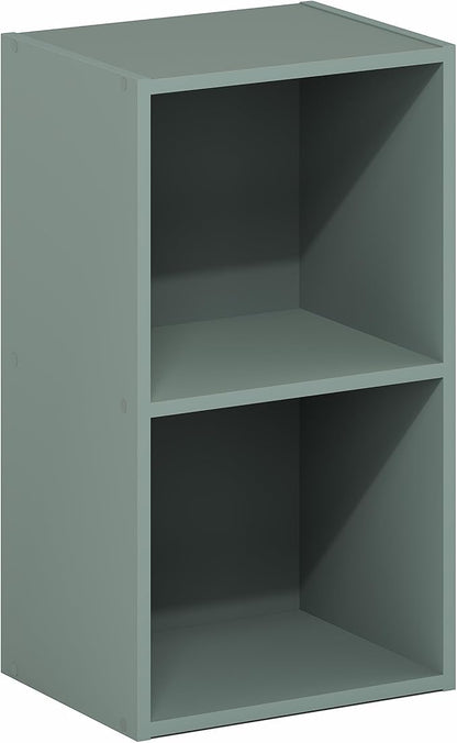 Furinno PASIR Book Shelf, 2-Tier Modern Bookshelf, Open Shelves Bookcase 9 x 12 x 21, for Living Room, Bedroom, Home Office, Sage Green