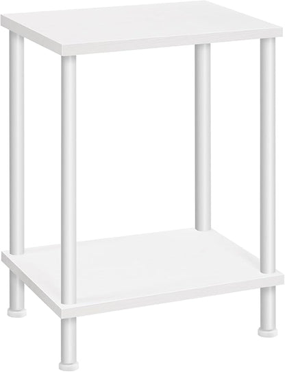 HOOBRO End Table, Small Side Table, Nightstand with 2-Layer Storage Shelves, Sofa Table for Small Spaces, Living Room, Bedroom, Stable Frame, Easy Assembly, White WW09BZ01