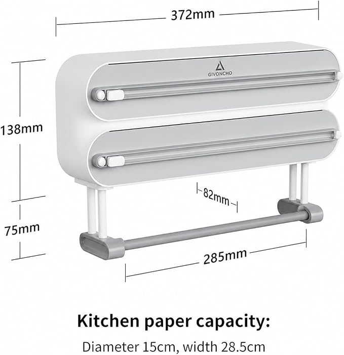 Magnetic Plastic Wrap Dispenser with Cutter, 3-in-1 Kitchen Wrap Organizer for Plastic Wrap, Aluminum Foil & Cling Film, Wall Mount Wrap Dispenser with Paper Towel Holder (3 in 1)