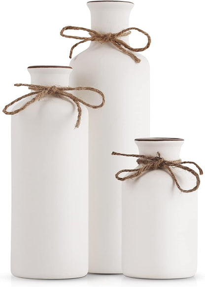 White Ceramic Vase Set - 3 Small Vases, Minimalist Decor Boho Vases, Modern Farmhouse Home Décor Accents, Living Room Centerpieces for Home Décor Room,Entryway, Bookshelf, Mantel, Shelf Décor