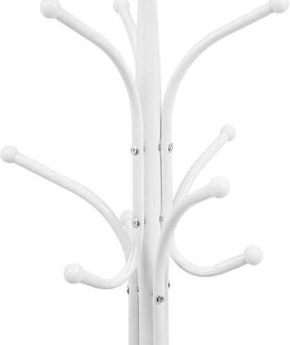 72.8in Coat Rack Freestanding 12 Hooks Coat Tree with Umbrella Holder Metal Modern Coat Hanger Stand for Entryway, Purse Rack Hat Rack Stand for Living Room Bedroom Office (White)