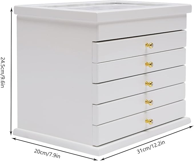 6-layer White Jewelry Box Organizer, Exquisitely Lucky Four Leaf Clover Wooden Jewelry Storage Organizer Great Ideal for Earring, Ring, Necklace, Bracelets,Christmas Gifts