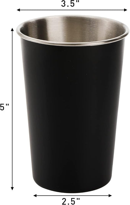 Tosnail 6 Pack 16 oz Stainless Steel Pint Cups Metal Cups Unbreakable Drinking Glasses Water Tumblers for Kids, Adults Indoor and Outdoor Use - Black