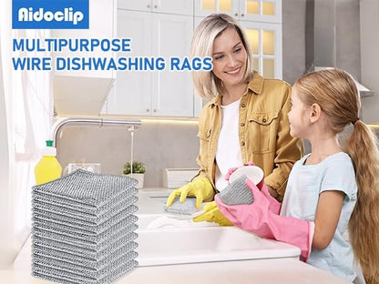 Aidoclip Non-Scratch Steel Wool Dishcloth - 50PC Set, Multi-Use Kitchen Scrubbers, Durable Cleaning Pads for Wet & Dry Use Grey (50pcs)