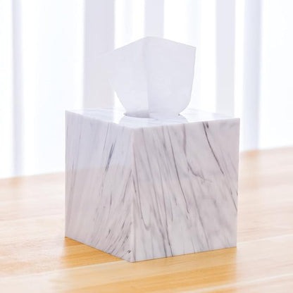 Tissue Box Cover Holder Square Marble Tissue Box Holder Bathroom Vanity Nightstand Bedroom Livingroom Decorative Decor Toilet Organizer Tissues (Marble, Square)