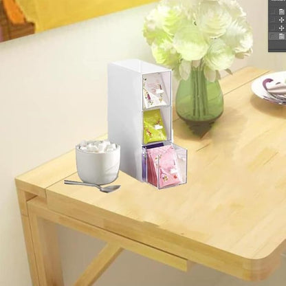Desk Drawer Organizer with 3 Drawers, Plastic Clear Tea Bag Organizer, Stackable Tea Bag Holder, Makeup Organizers, Bathroom Organizers, Tea Bags Storage for Kitchen Pantry, Sugar Sachets, Cosmetic
