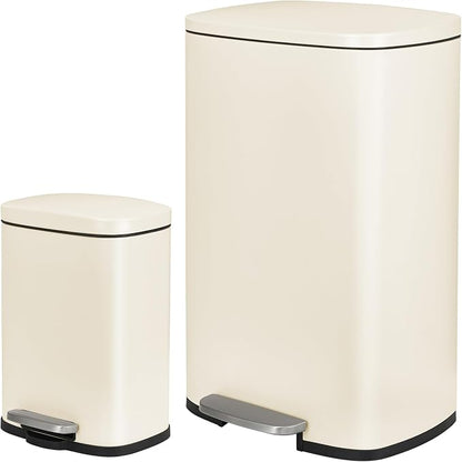 ComfyCorner 13.2+1.3 Gallon Trash Can Combo Set, Stainless Steel Garbage Bin with Pedal, Removable Inner Waste Bucket, Anti-Fingerprint, Soft-Close Locking Lid Dustbin for Kitchen, Bathroom, Office