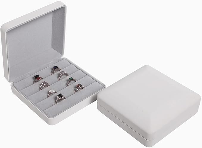 Small Ring Organizer Box, Portable Jewelry Rings Display Collector Case, Jewelry Ring Tray holder Showcase. Modern Rings Storage Boxes Fit for Women, Girl for Travel (White)