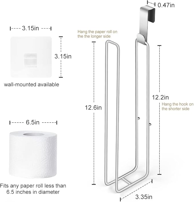 Bathroom Toilet Paper Roll Holder for 3 Roll Tissue, Brushed Nickel,Over The Tank Toilet Paper Holder,Self Adhesive Toilet Paper Holder Storage Wall Mount,Stainless Steel Toliet Paper Holder（2 Pcs）
