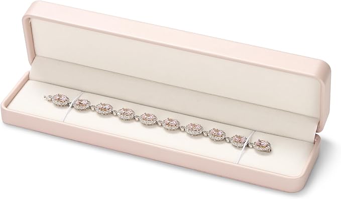 Oirlv Luxury Leather Long Chain Bracelet Necklace Storage Box Velvet Interior Gift Case, Premium Gorgeous Jewelry Display Box for Wedding,Engagement,Proposal,Birthday(Pink)