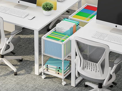 Sbanmao Rolling File Cart, Mobile File Cabinet with Wheels Hanging Files, Metal Hanging File Folder Cart File Organizer Fit Letter Size for Home Office, White